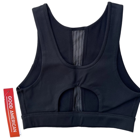 black Good American pin tuck mesh sports bra | open cut out back | mesh accent - Picture 5 of 11